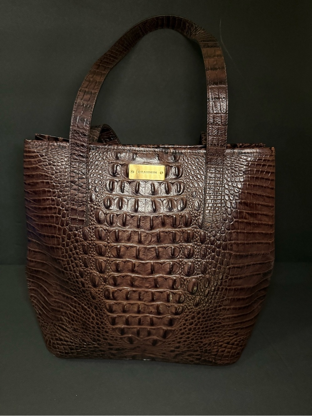 Brahmin Brown Croc-Embossed Leather Tote with Gold Hardware